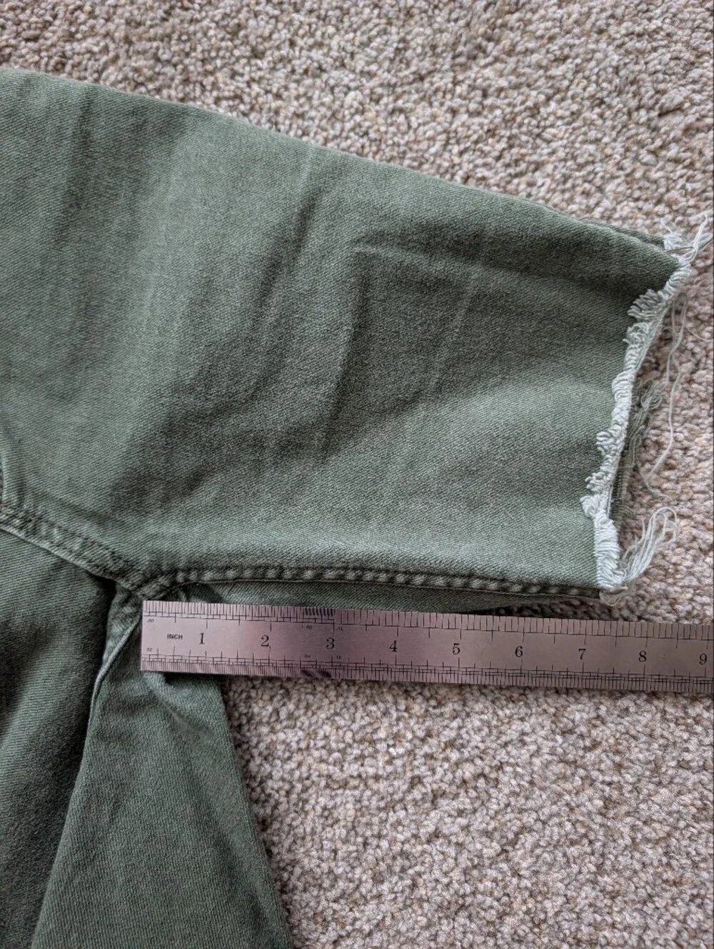 Free People Womens Army Green Avery Raw Hem Denim Bermuda Shorts Size 25